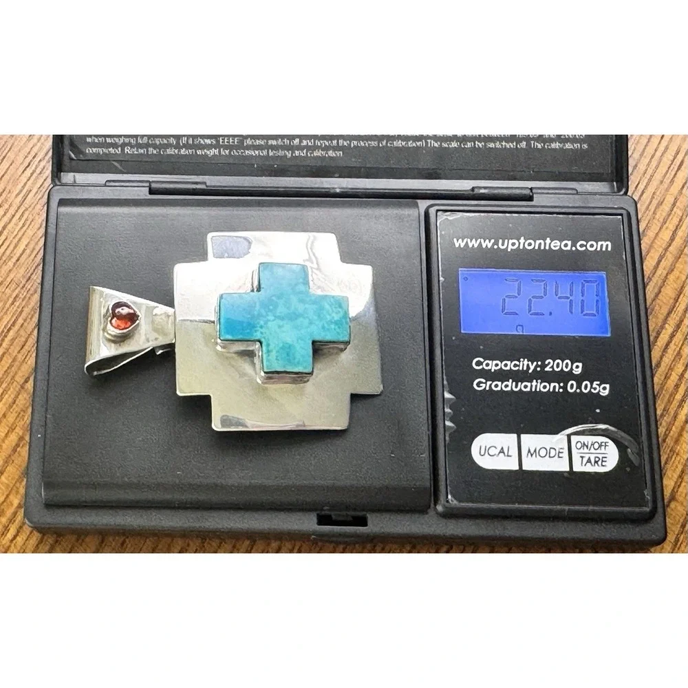 Nakai Sterling Silver Turquoise Cross Pendant Brooch Garnet Heart Signed 22.4g